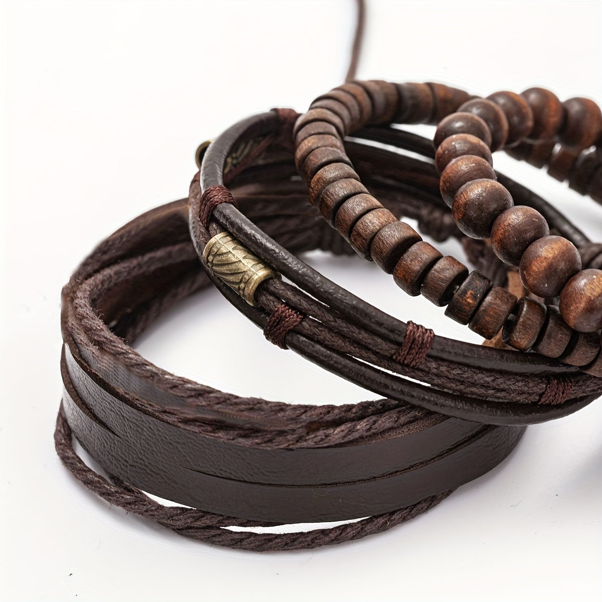 Lederarmband-Set mit Holzperlen – Mehrlagig verstellbar -    Zorenza