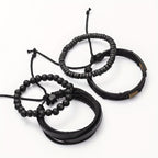 Lederarmband-Set mit Holzperlen – Mehrlagig verstellbar -    Zorenza
