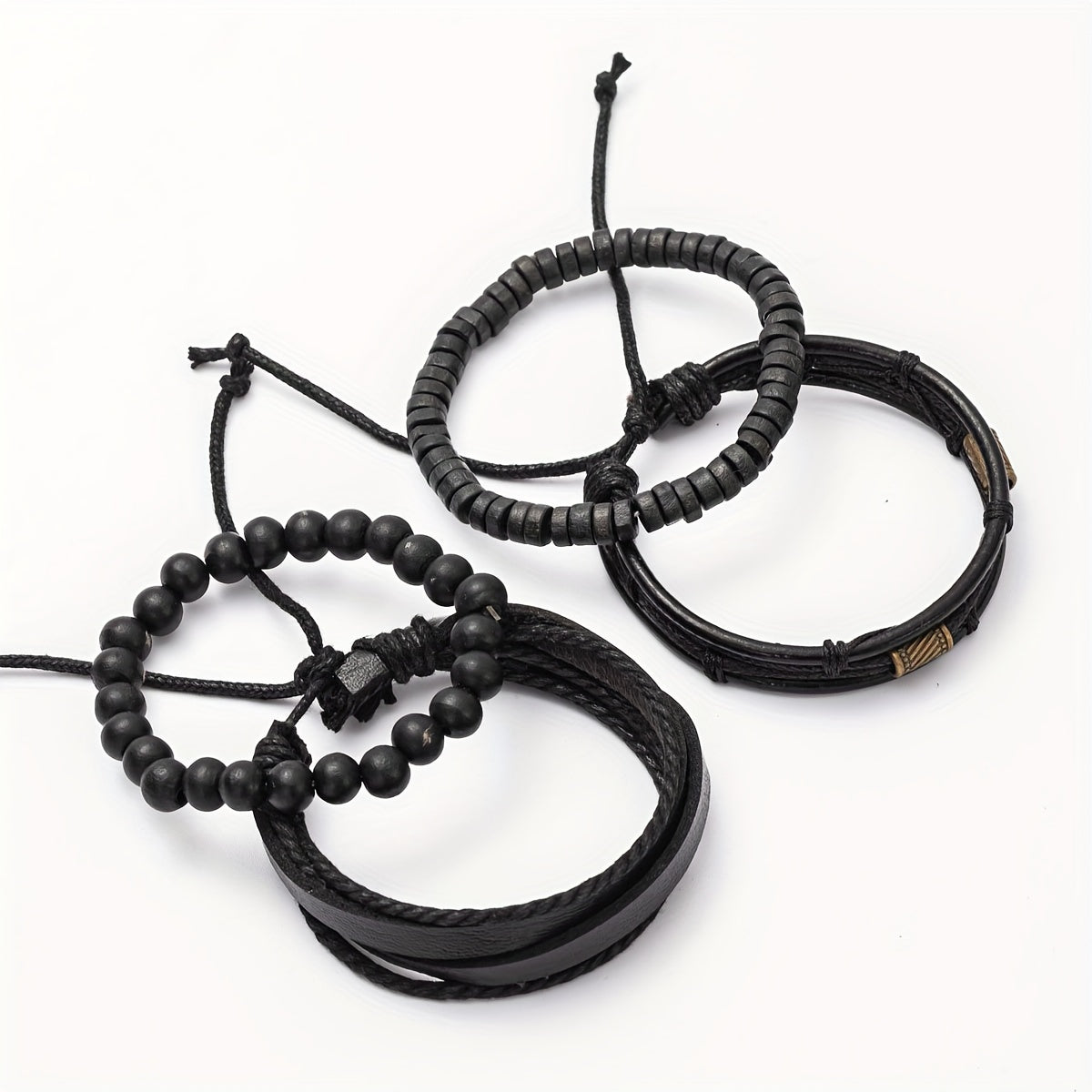 Lederarmband-Set mit Holzperlen – Mehrlagig verstellbar -    Zorenza