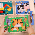 Holz Steckpuzzle-Set für Kinder – Doppelseitig & Bildungsfördernd -    Zorenza