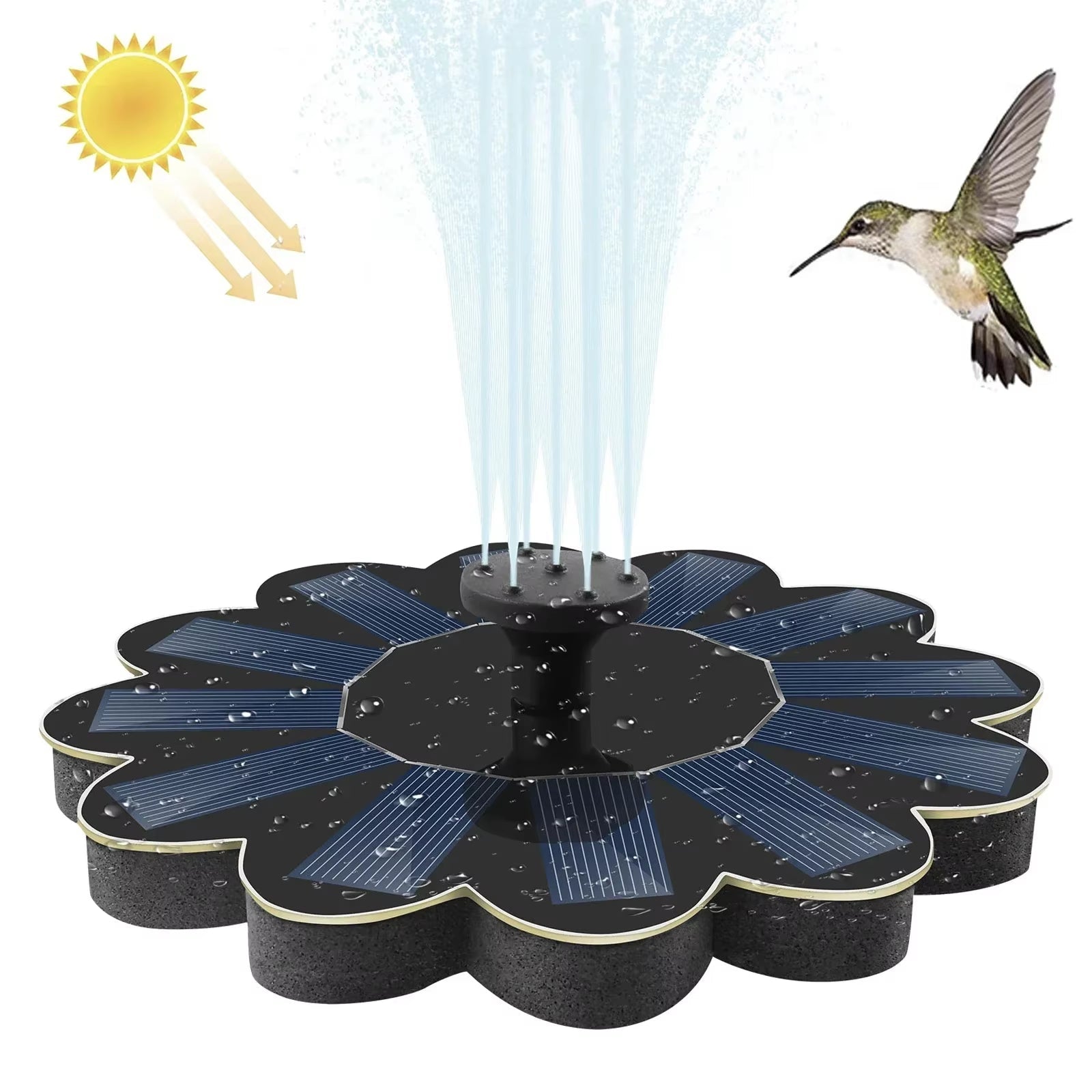 Kabellose Solar-Wasserfontäne – 5 Düsen, schwimmend, bis 95 cm Höhe -    Zorenza