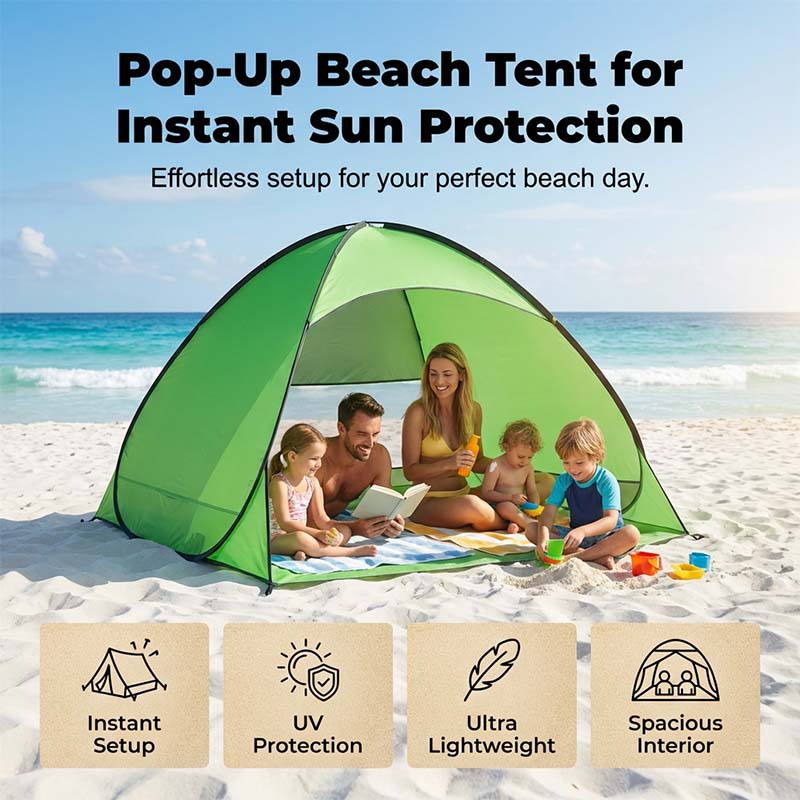 Pop-Up Strandmuschel Oxford-Gewebe 145x165x110cm – UV-Schutz 98%, Schnellaufbau für 2-4 Personen, Strand, Park und Camping – Zorenza
