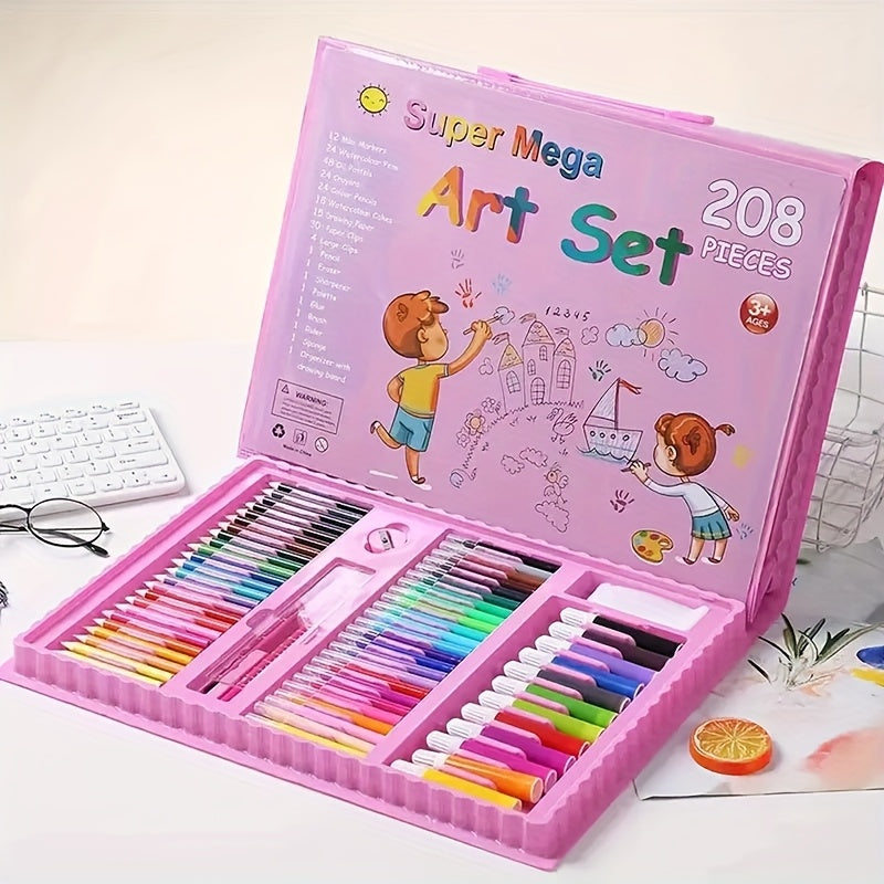 Kunstset 208-teilig mit Malkasten – Buntstifte, Marker und Wasserfarben -    Zorenza
