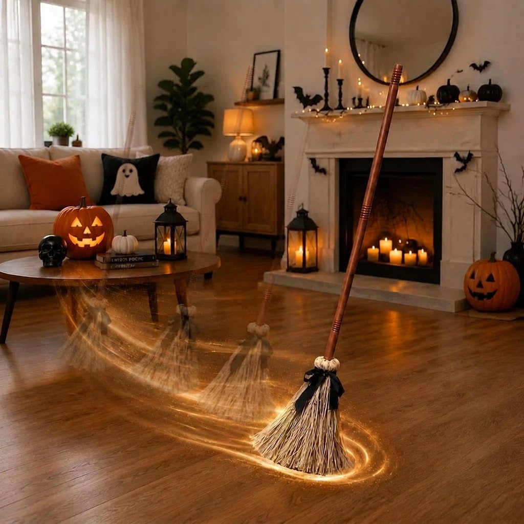 Hexenbesen Deko mit Sound und Bewegung, 95 cm, Halloween, batteriebetrieben -    Zorenza