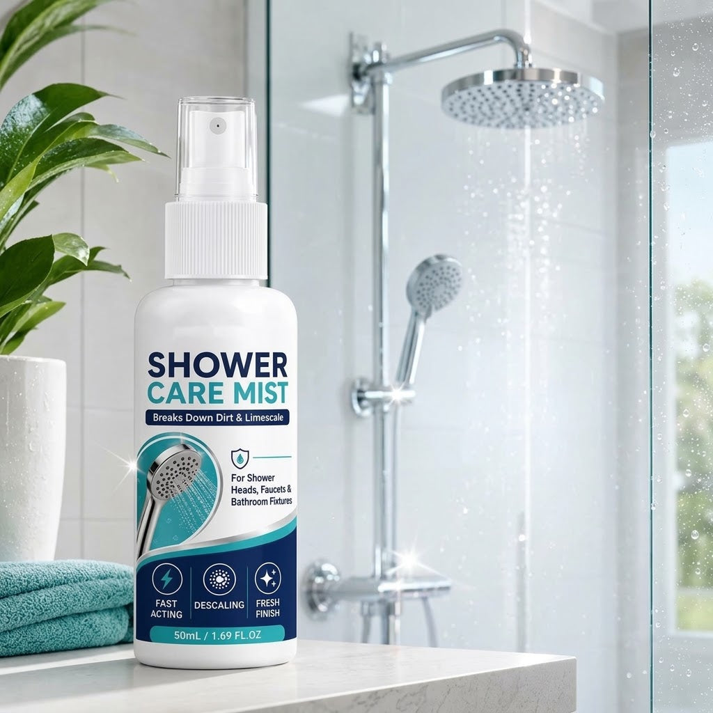 Kalkentferner-Spray für Duschkopf und Badezimmerarmaturen, 50 ml, mit Reinigungstuch -    Zorenza
