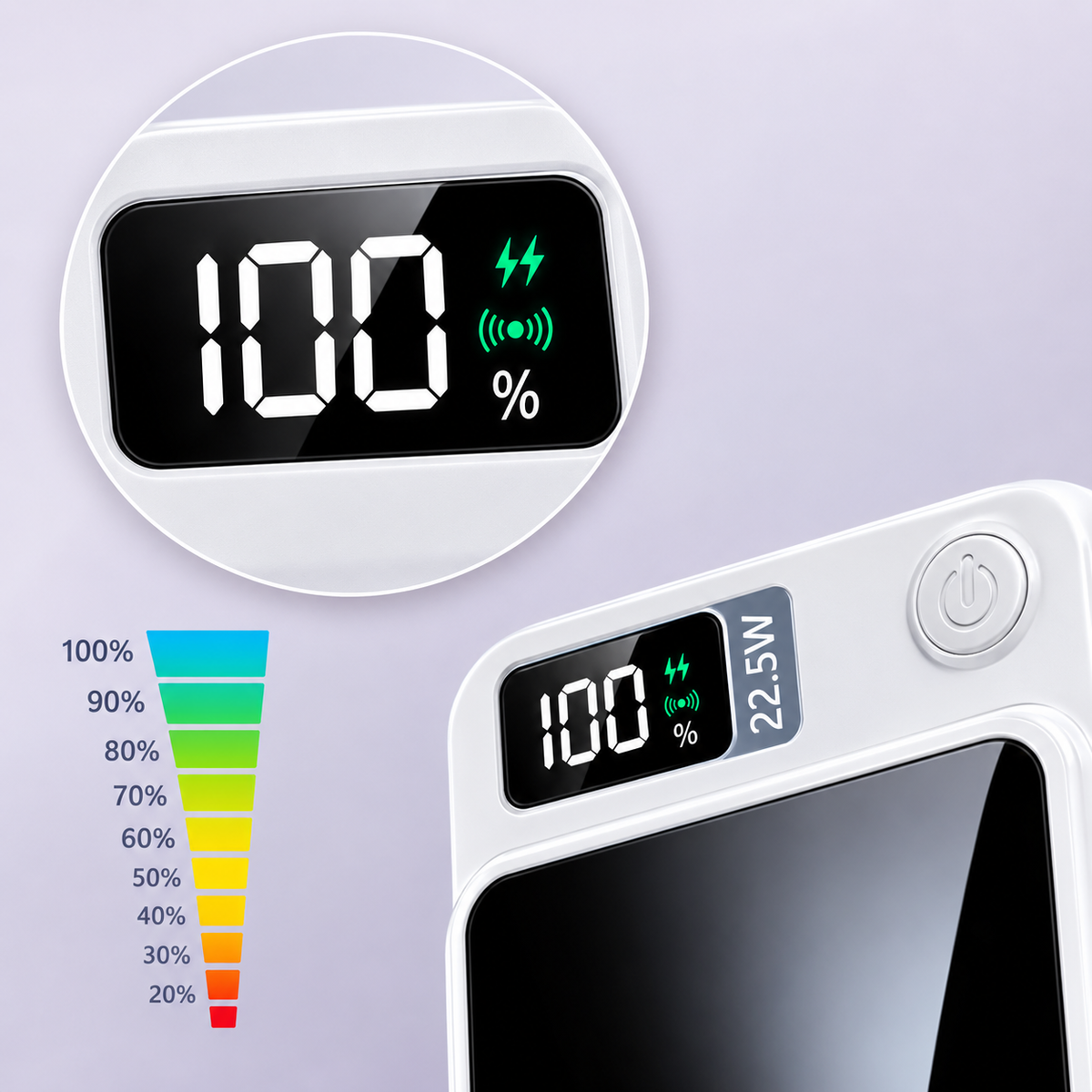 Powerbank mit kabellosem Laden und LED-Anzeige -    Zorenza