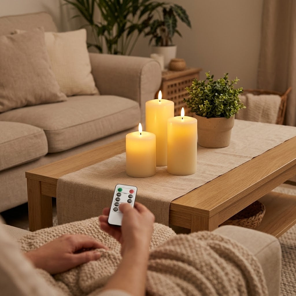 LED Kerzen 3er-Set mit Fernbedienung & Timer – Flackernd, Dimmbar -    Zorenza