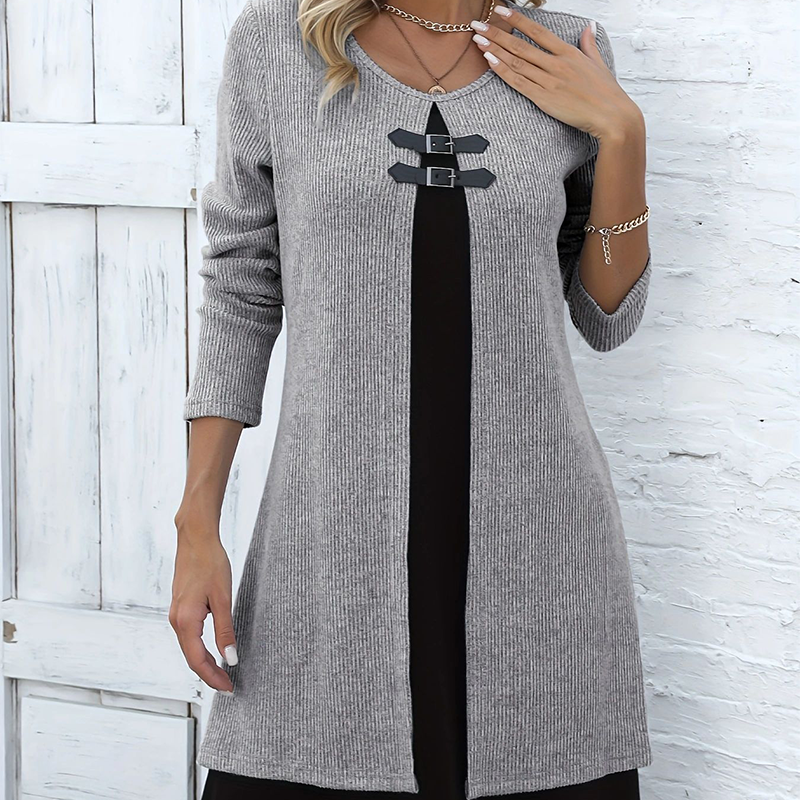 Damen A-Linien-Kleid mit Kunstleder-Schnallen -    Zorenza