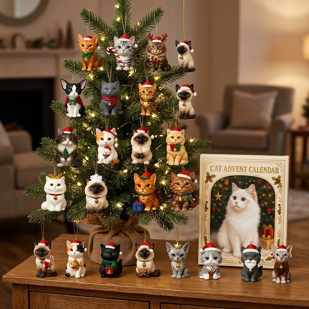 Katzen-Adventskalender mit 24 Katzenfiguren zum Aufhängen – für Katzenliebhaber -    Zorenza