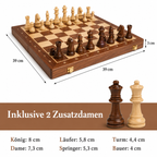 Schachspiel Holz klappbar 39 × 39 cm – Palisander, gewichtete Figuren mit Filzboden & 2 Zusatzdamen -    Zorenza