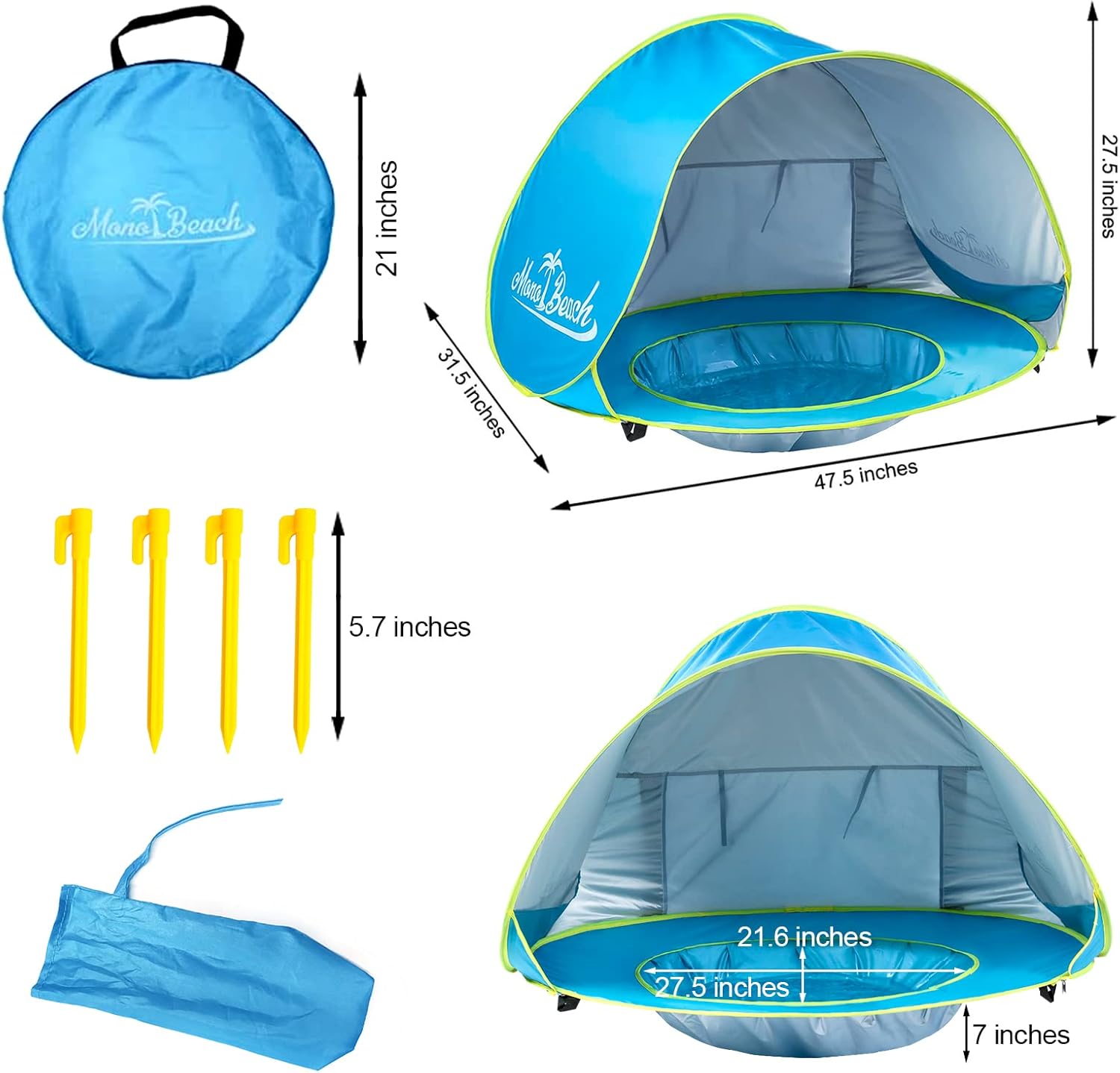 Baby-Strandzelt mit integriertem Planschbecken und UPF 50 -    Zorenza