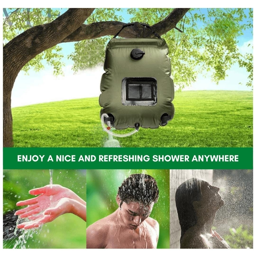 Solardusche faltbar 20 Liter – Handpumpe, wasserdicht, Camping-Dusche für Outdoor, Wohnmobil und Garten mit Sonnenwärme – Zorenza