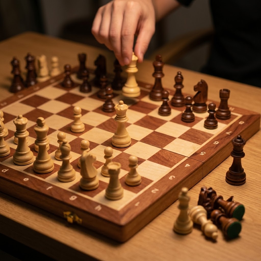 Schachspiel Holz faltbar mit Zusatzdamen -    Zorenza