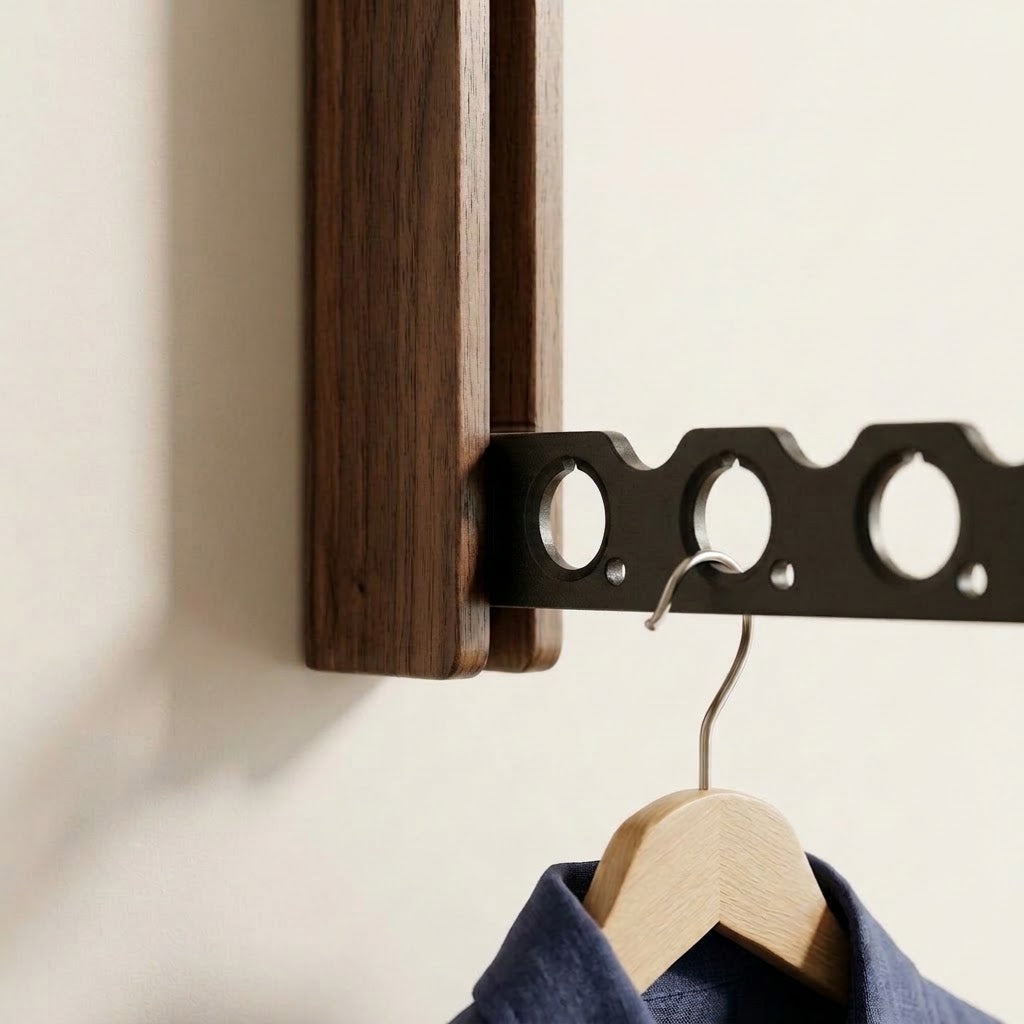 Klappbarer Wandkleiderständer aus Holz mit Platzspar-Design -    Zorenza