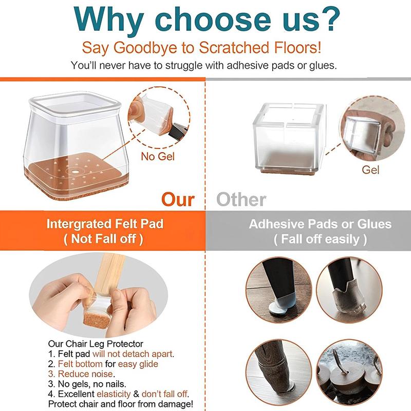Stuhlbeinschoner 24er-Set – Leises Gleiten, kein Kratzen auf dem Boden Zorenza