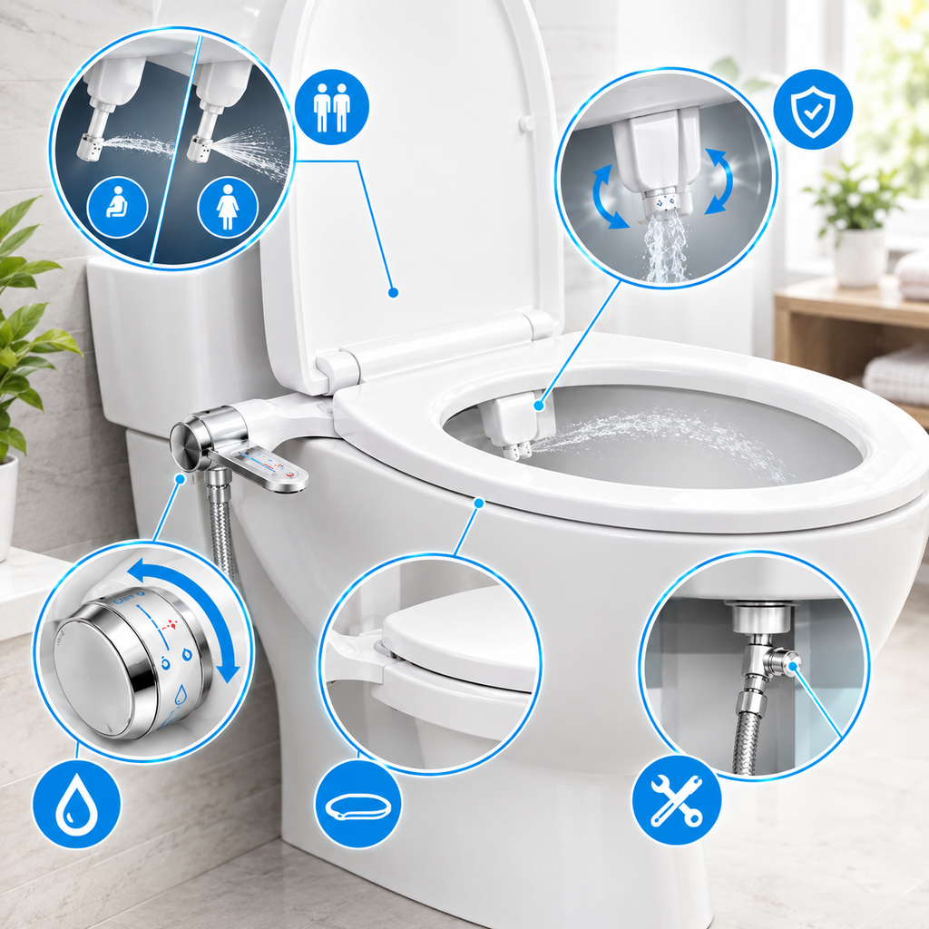 Bidet-Aufsatz Edelstahl mit Doppeldüse für WC -    Zorenza