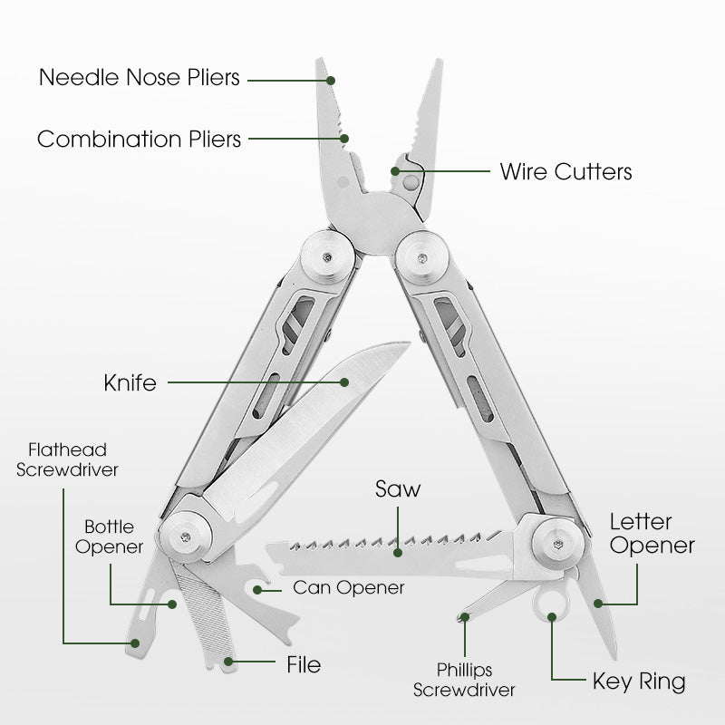 12-in-1-Klappmultitool mit Zange – Kompakter Edelstahl Zorenza