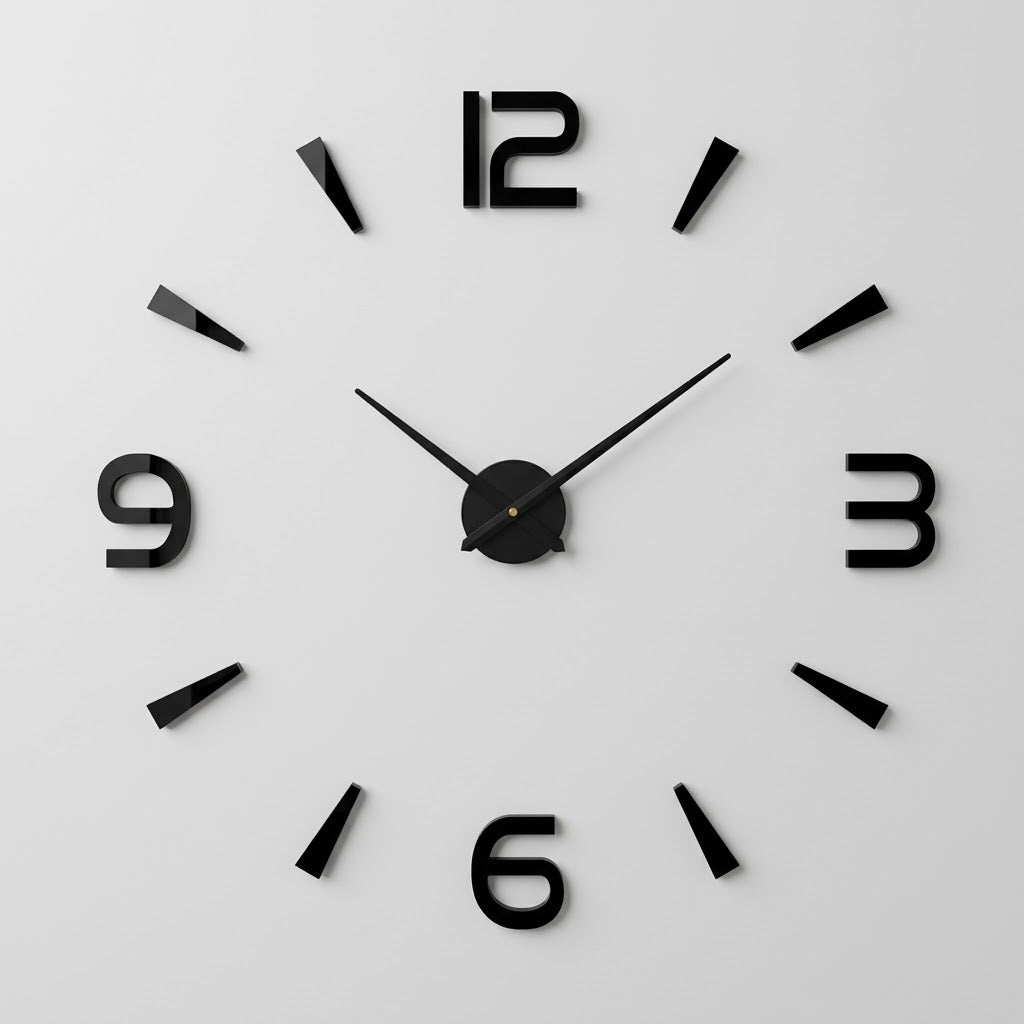 DIY Wanduhr 3D mit selbstklebenden Ziffern, Schwarz, Ø 40–120 cm -    Zorenza