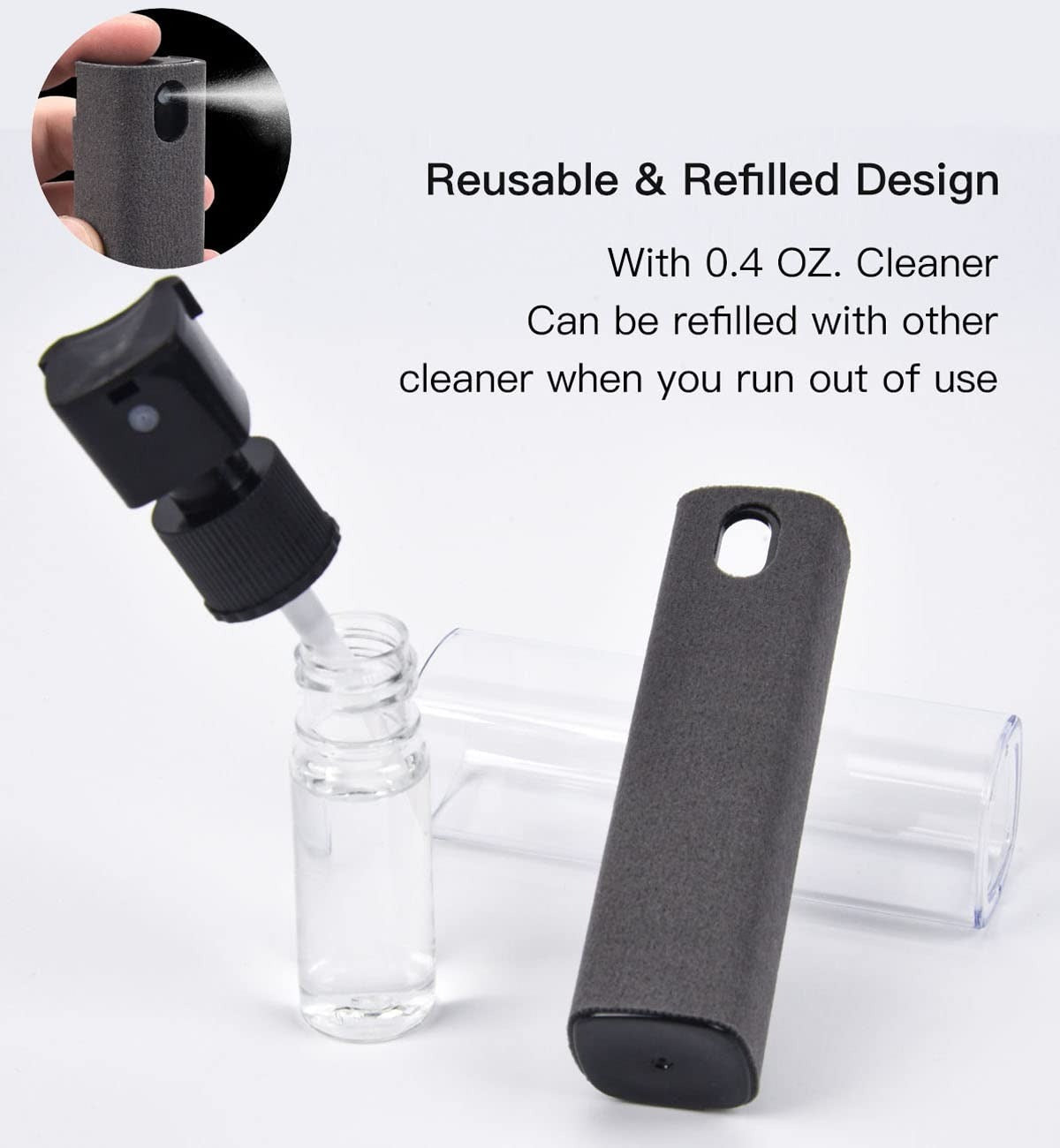 Bildschirmreiniger 3-in-1 mit Mikrofasertuch und Sprühflasche -    Zorenza