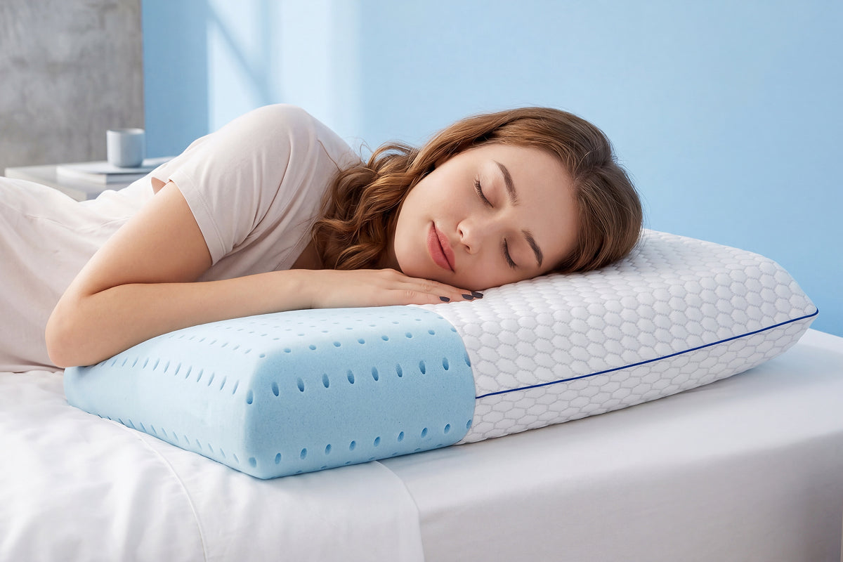Memory-Foam-Kissen mit Kühlgel – Ergonomische Stütze für Nacken -    Zorenza