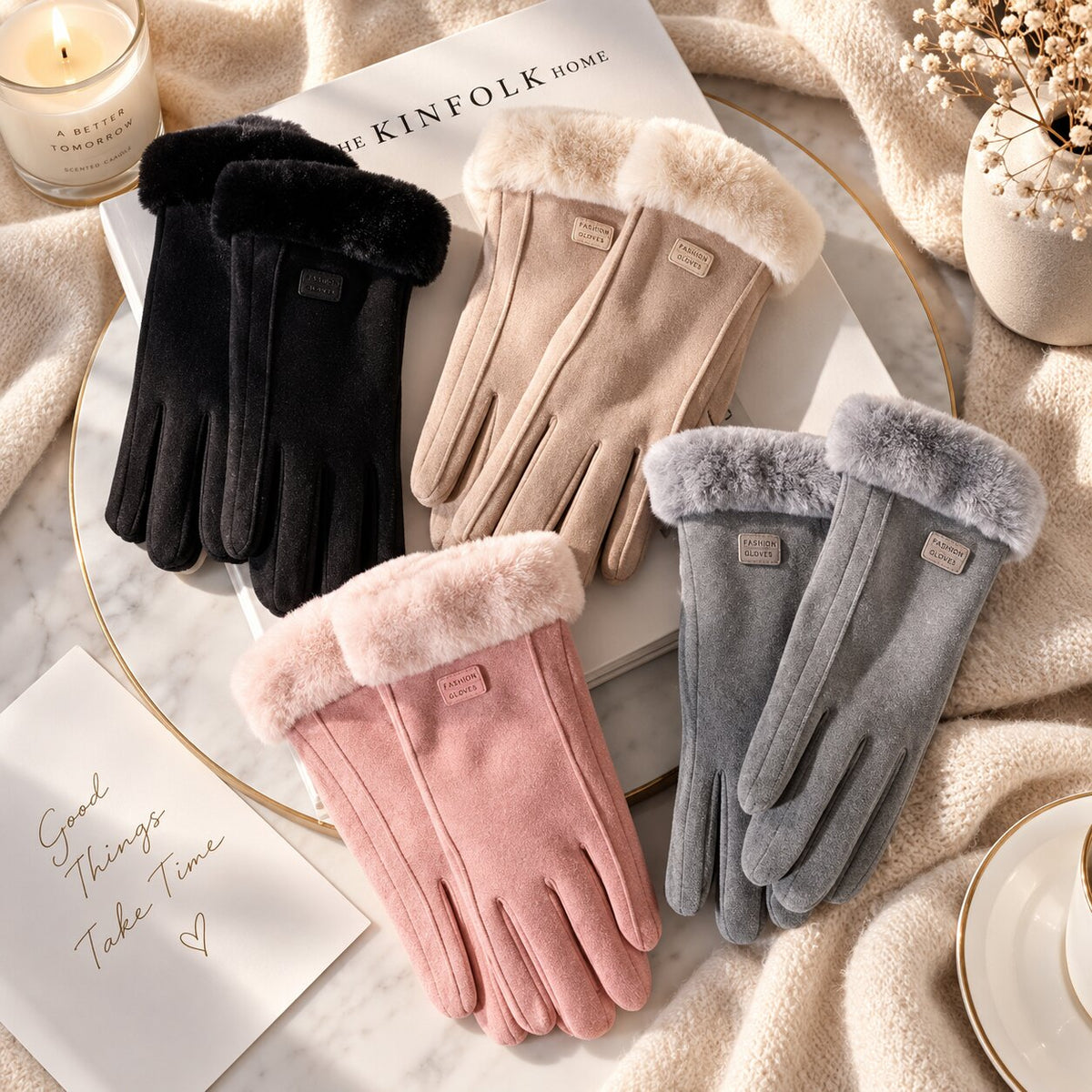 Winterhandschuhe Damen mit Lammfell-Besatz -    Zorenza