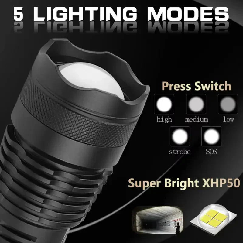 LED Taschenlampe Taktisch mit 90000 Lumen – Wasserdicht IP65 -    Zorenza