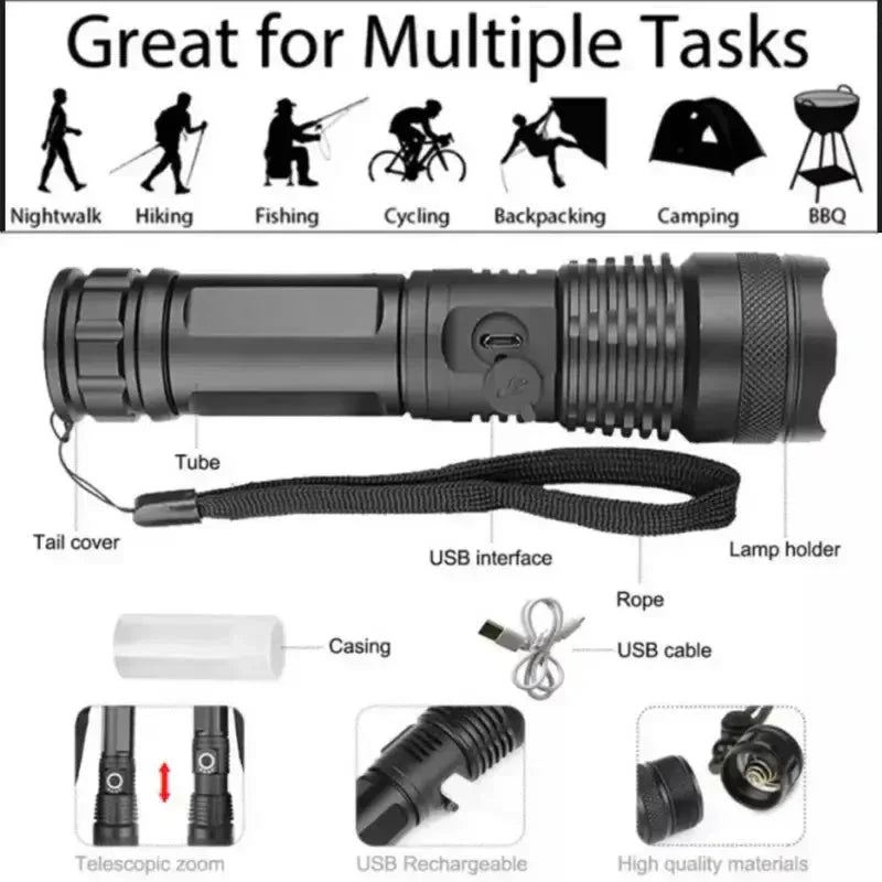 LED Taschenlampe Taktisch mit 90000 Lumen – Wasserdicht IP65 -    Zorenza