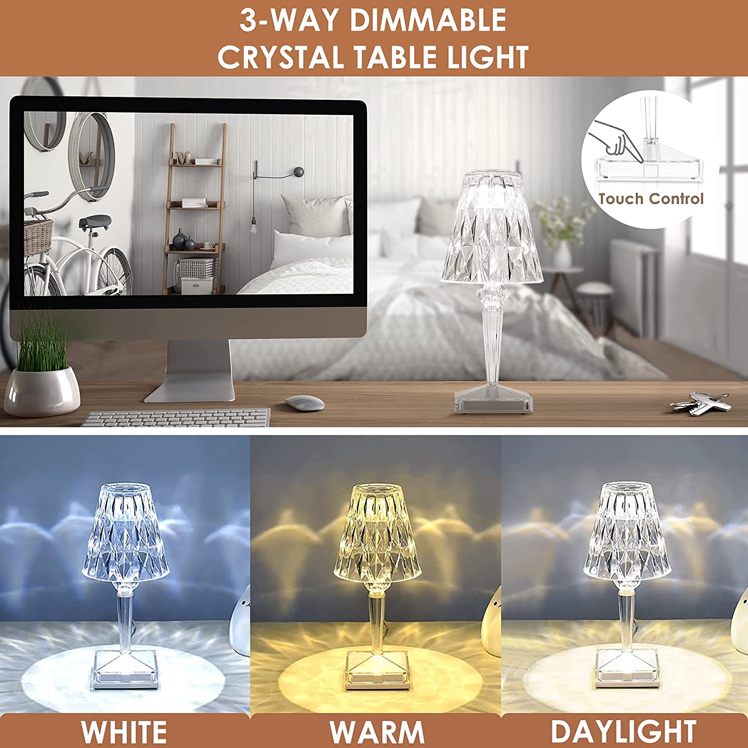 LED Tischlampe Kristall mit diamantförmigem Lampenschirm -    Zorenza