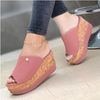 Plateau-Sandalen mit Korkabsatz und Peep-Toe-Design -    Zorenza