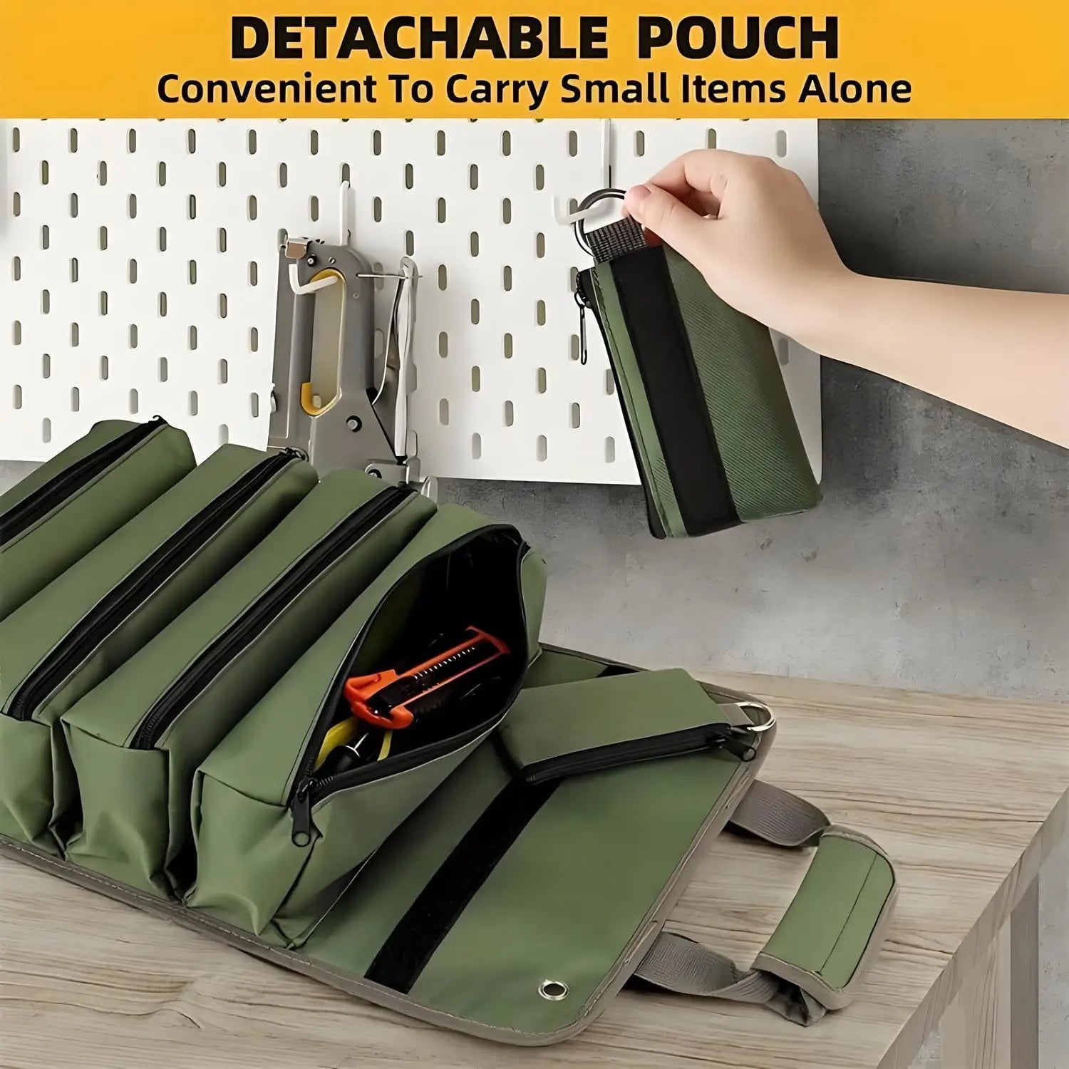 Aufrollbare Werkzeugtasche mit abnehmbaren Fächern Zorenza
