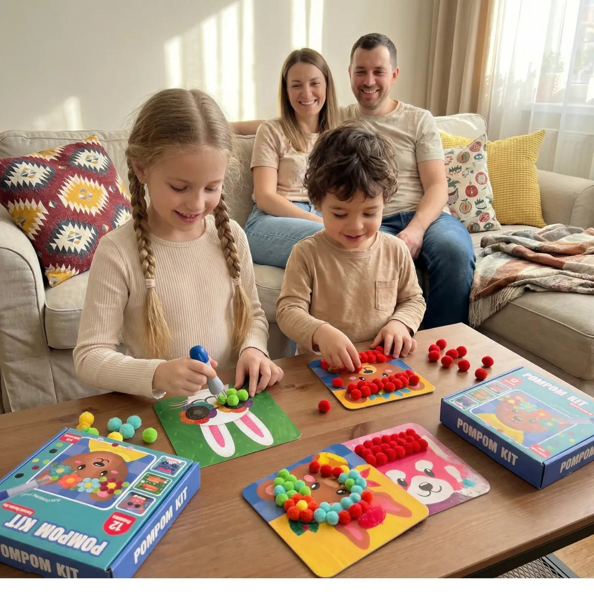Pompon-Bastelset mit Tierkarten – Kreatives Spiel ohne Bildschirm Zorenza