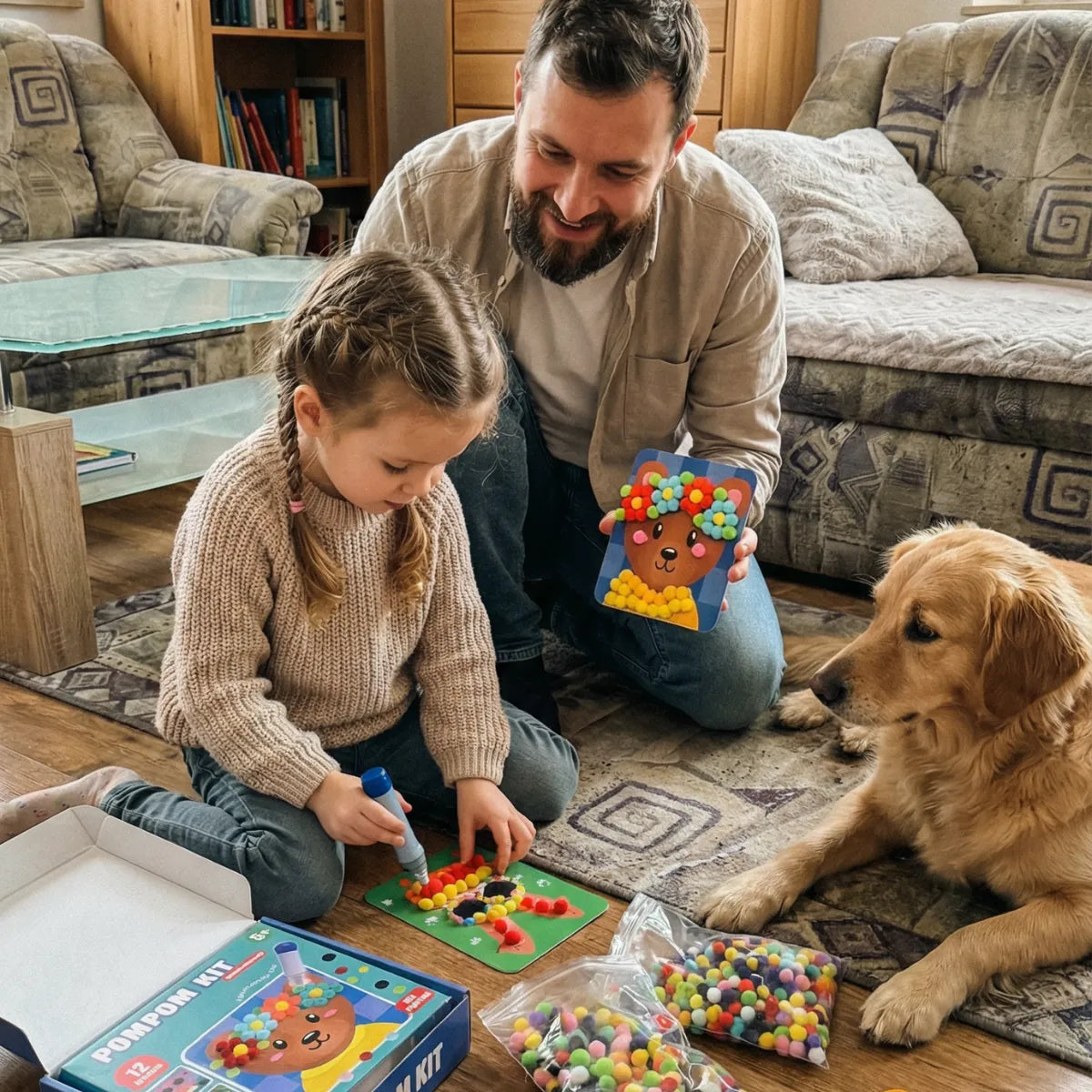 Pompon-Bastelset mit Tierkarten – Kreatives Spiel ohne Bildschirm Zorenza
