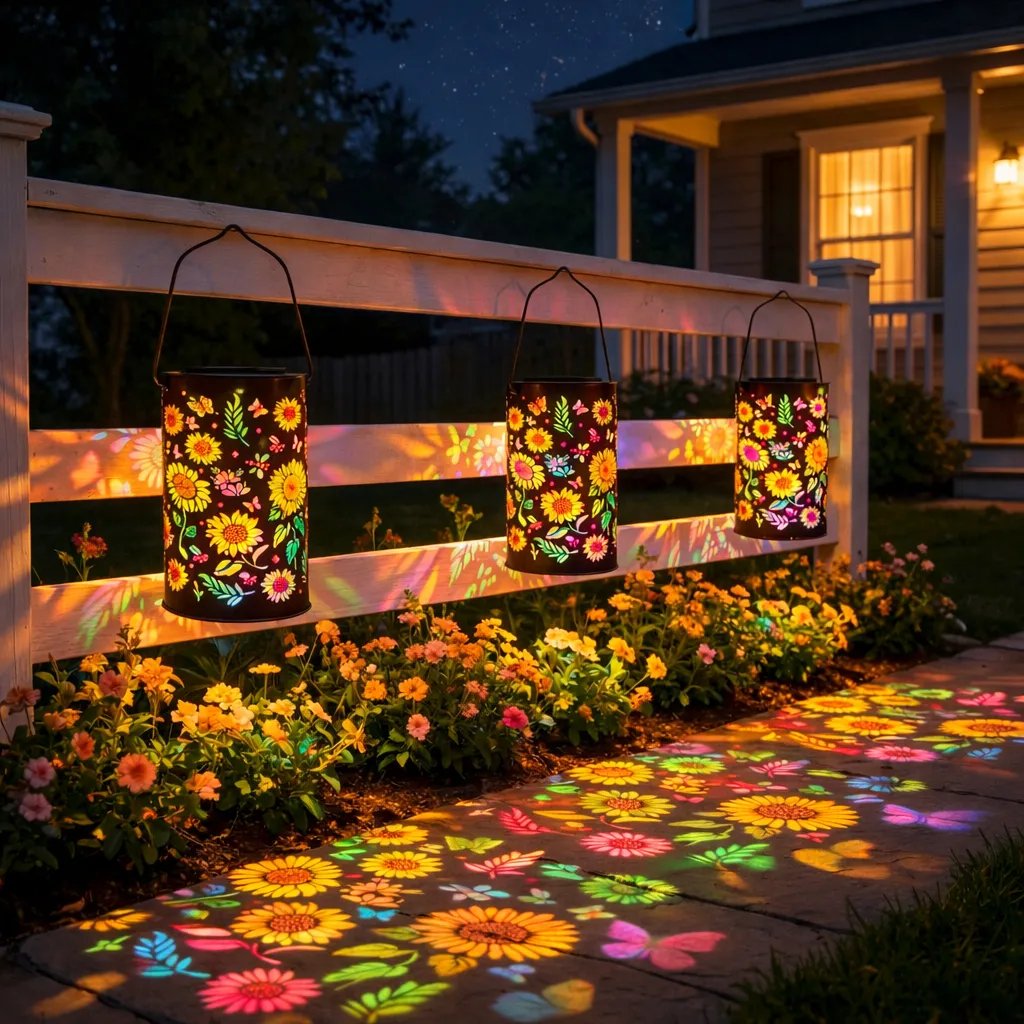 Solar-Gartenlaterne mit Blütenmuster - Warmes & buntes Licht -    Zorenza