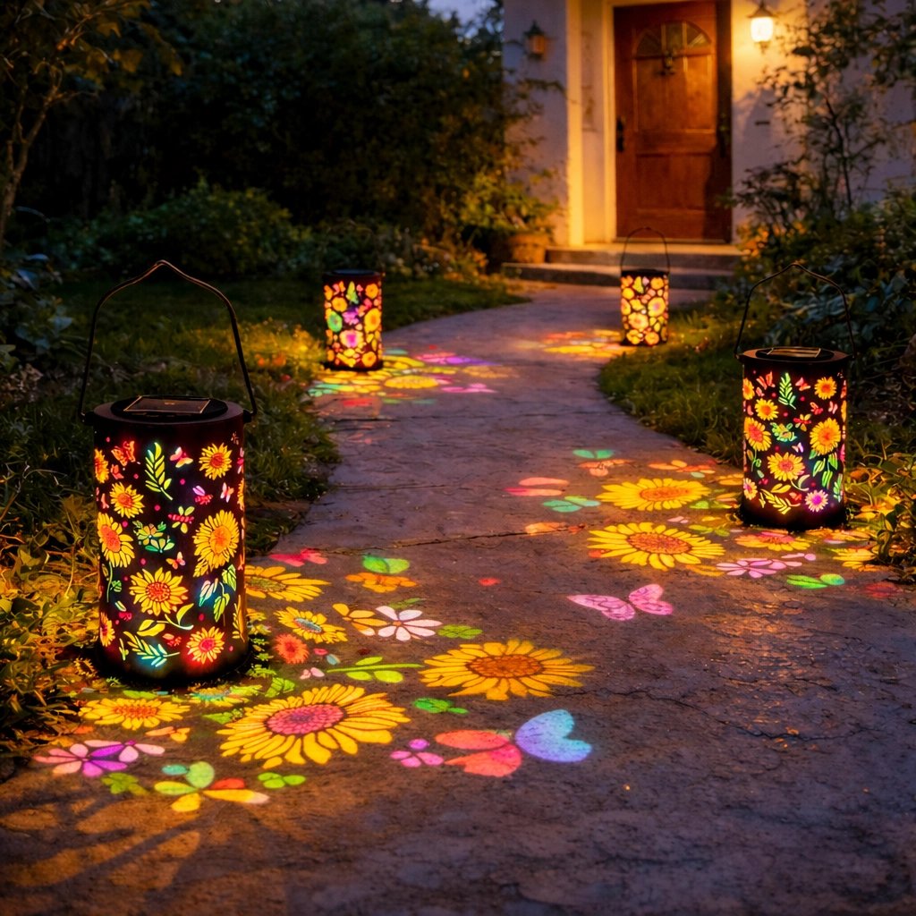 Solar-Gartenlaterne mit Blütenmuster - Warmes & buntes Licht -    Zorenza