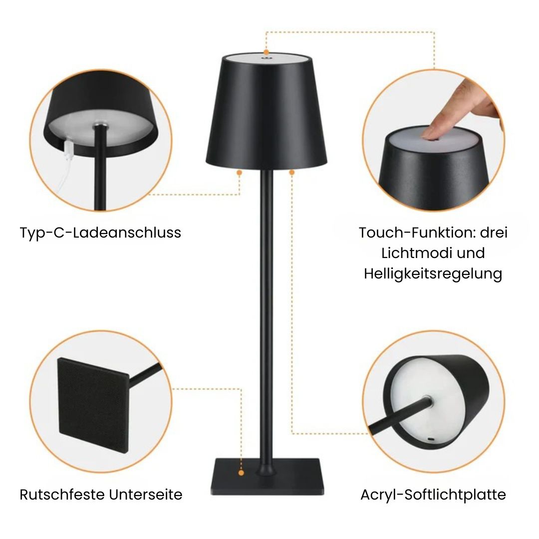 Kabellose LED-Tischlampe mit Touch-Dimmer – ohne Kabel, pure Atmosphäre Zorenza