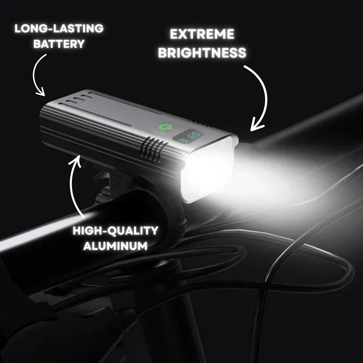 Fahrradlicht LED 5000 Lumen mit USB-C Akku und Zeitanzeige -    Zorenza