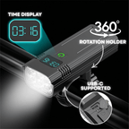 Fahrradlicht LED 5000 Lumen mit USB-C Akku und Zeitanzeige -    Zorenza