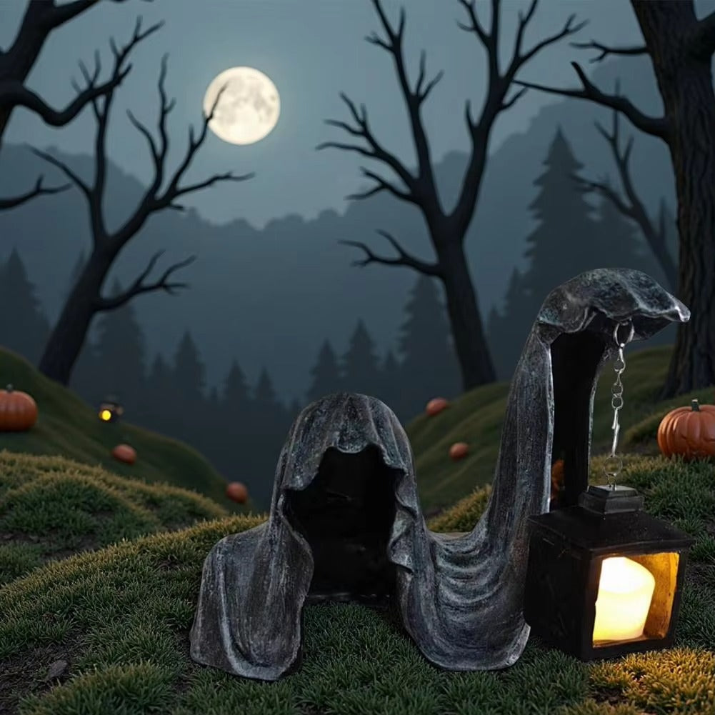 Geisterfigur mit Laterne Grau – Leuchtendes Halloween-Deko -    Zorenza