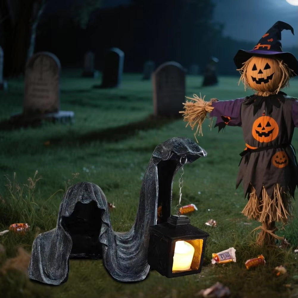 Geisterfigur mit Laterne Grau – Leuchtendes Halloween-Deko -    Zorenza