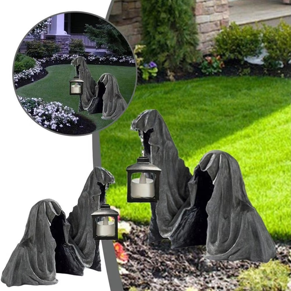 Geisterfigur mit Laterne Grau – Leuchtendes Halloween-Deko -    Zorenza