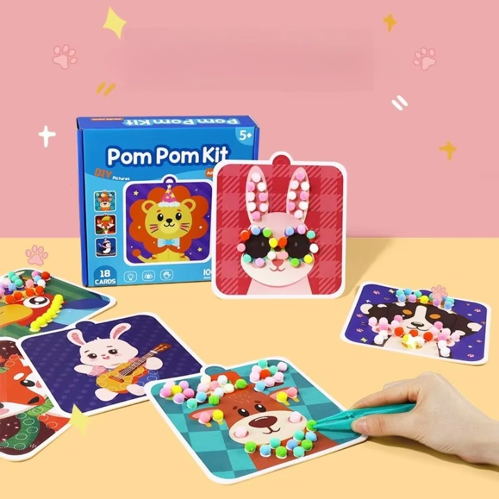 Tier-Pompon-Set für Kinder – Kreative Beschäftigung ohne Unordnung -    Zorenza