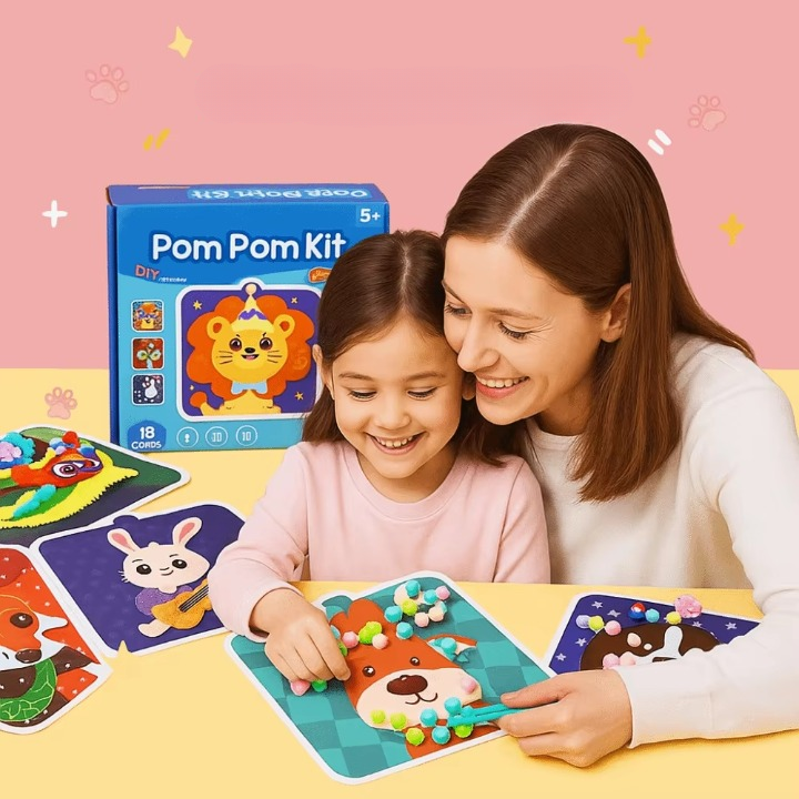 Tier-Pompon-Set für Kinder – Kreative Beschäftigung ohne Unordnung -    Zorenza