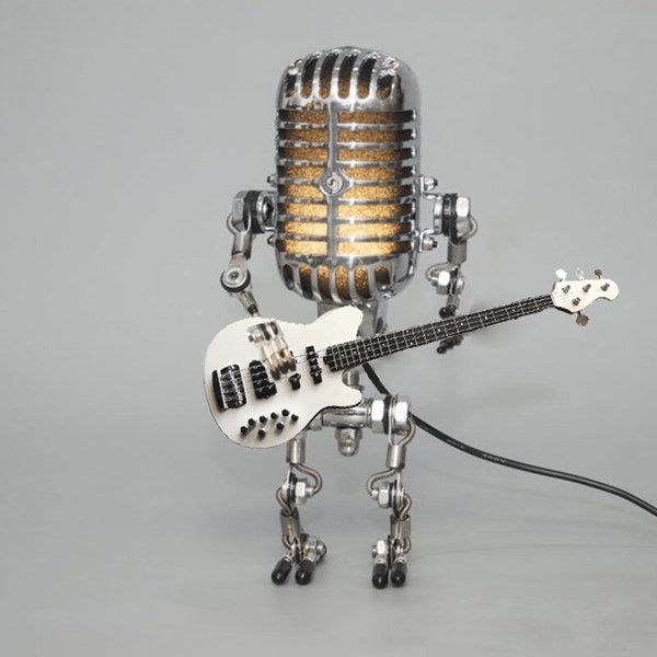 Vintage Mikrofon-Tischlampe mit Gitarre – Retro Musikerlampe -    Zorenza