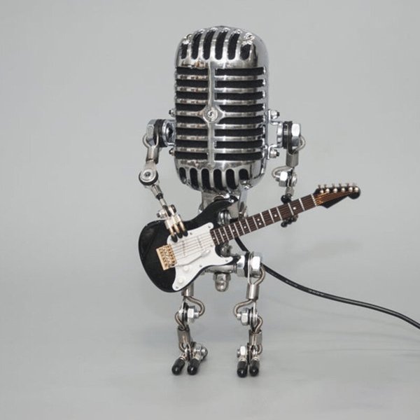 Vintage Mikrofon-Tischlampe mit Gitarre – Retro Musikerlampe -    Zorenza