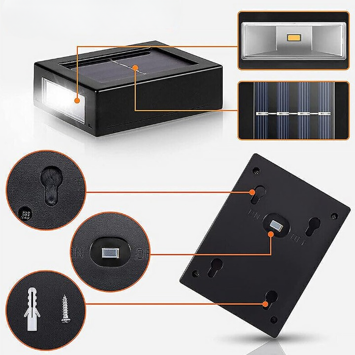 Solar-Wandleuchte Außen — Warmweißes LED-Licht, IP44, kabellos -    Zorenza
