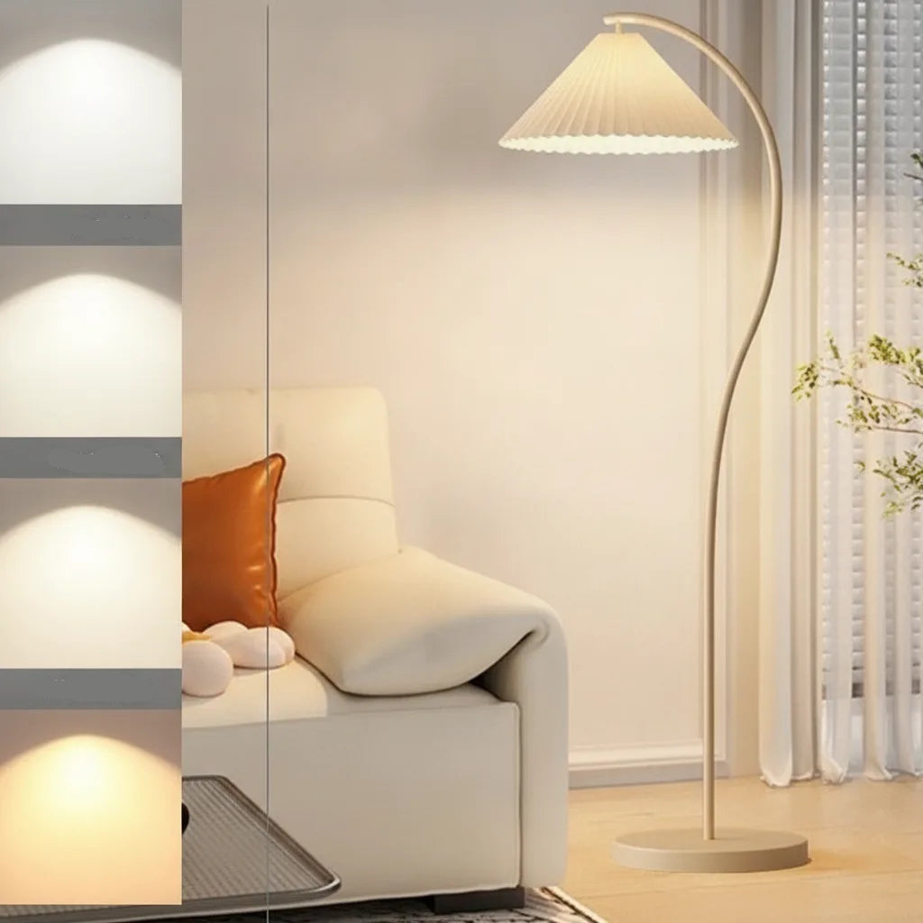 Bogenlampe mit Plissee-Schirm für Wohnzimmer -    Zorenza