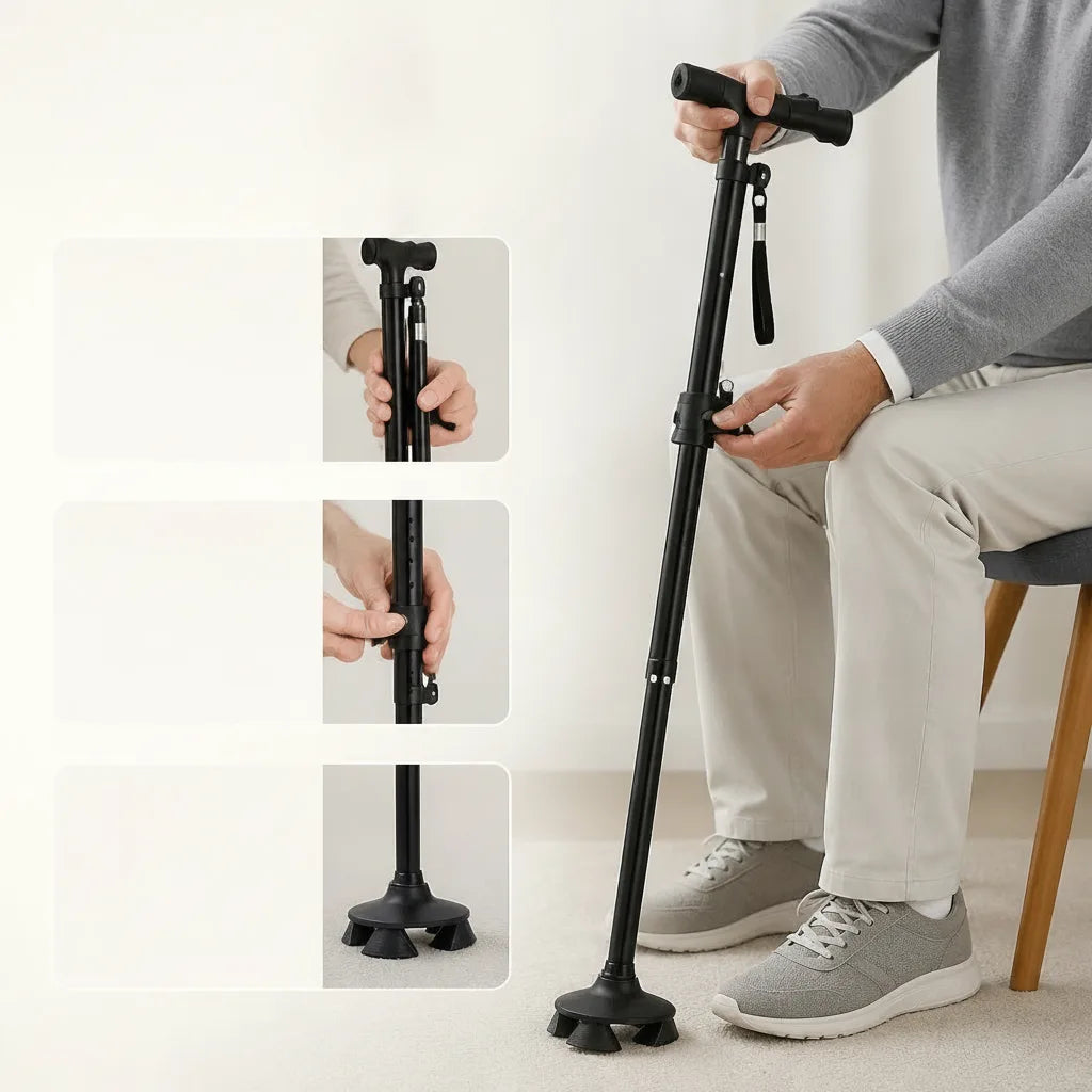 Gehstock mit LED-Licht, faltbar und höhenverstellbar -    Zorenza