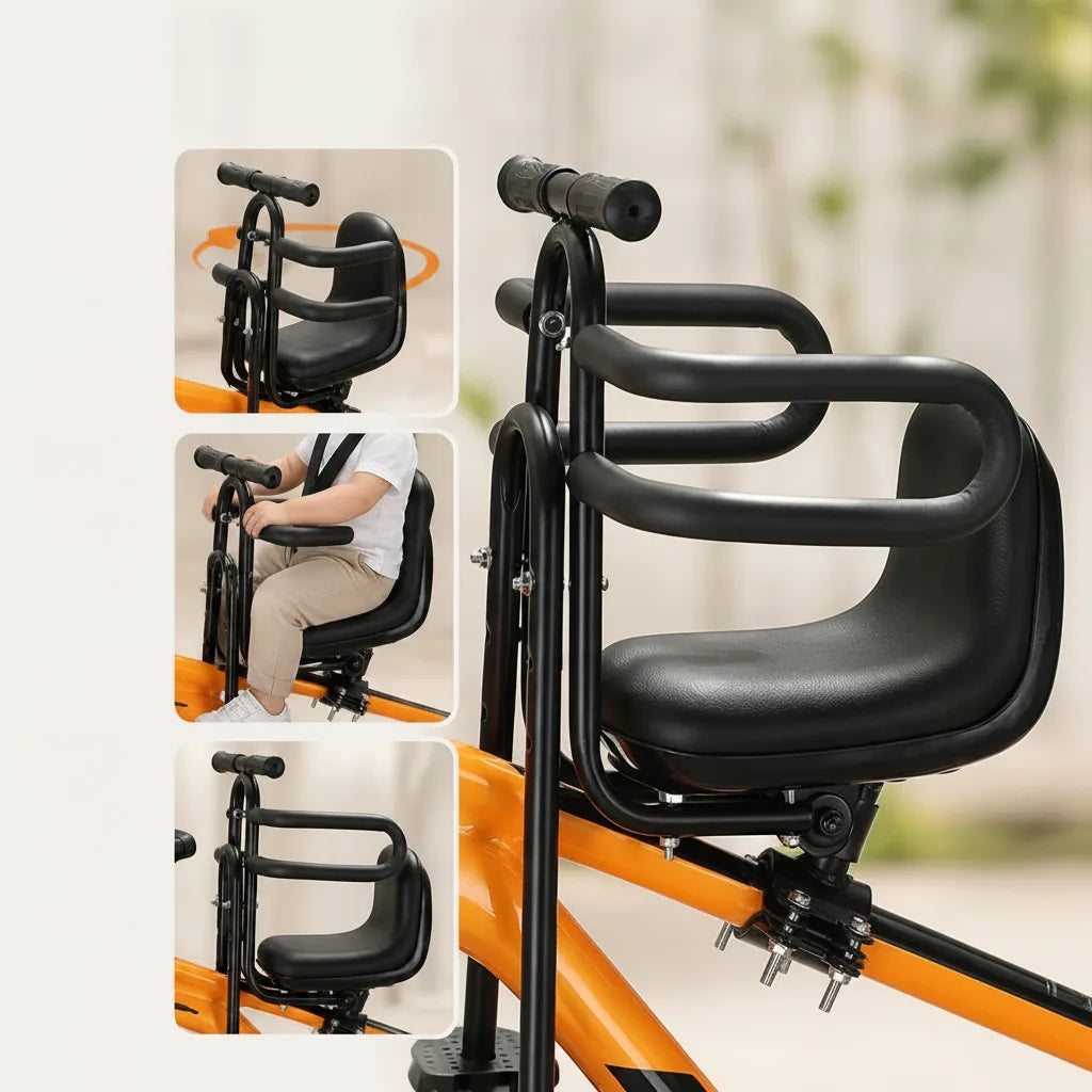 Fahrrad-Kindersitz vorne mit Klappfußrasten und Haltestange -    Zorenza