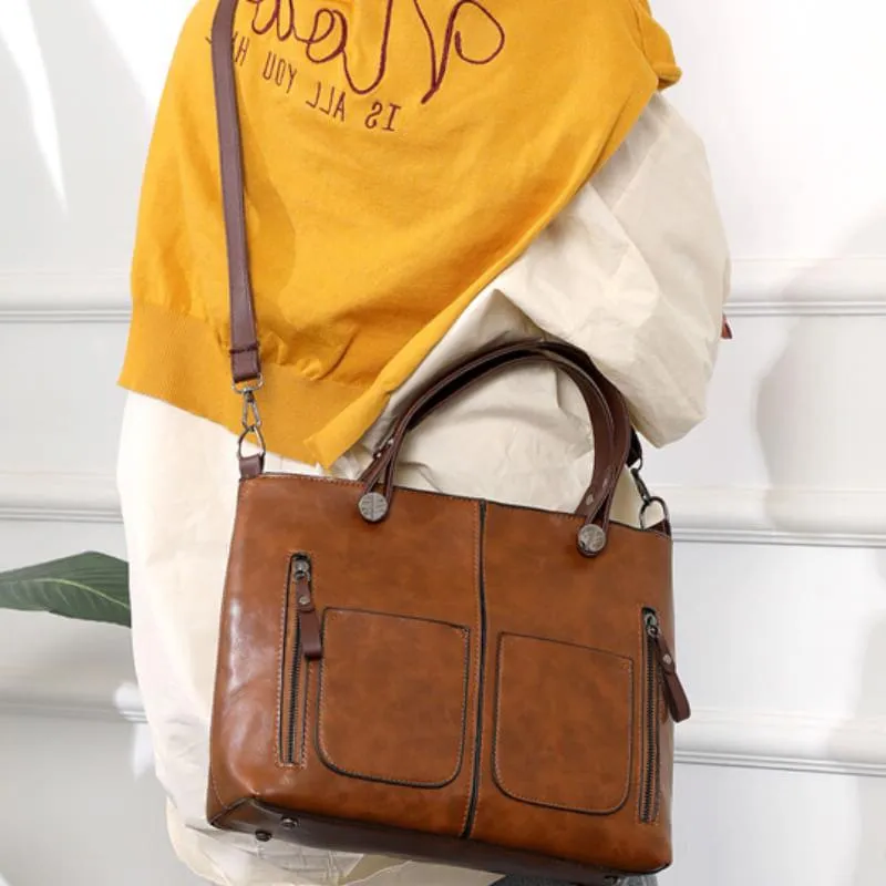 Elegante Lederhandtasche mit praktischen Fronttaschen -    Zorenza