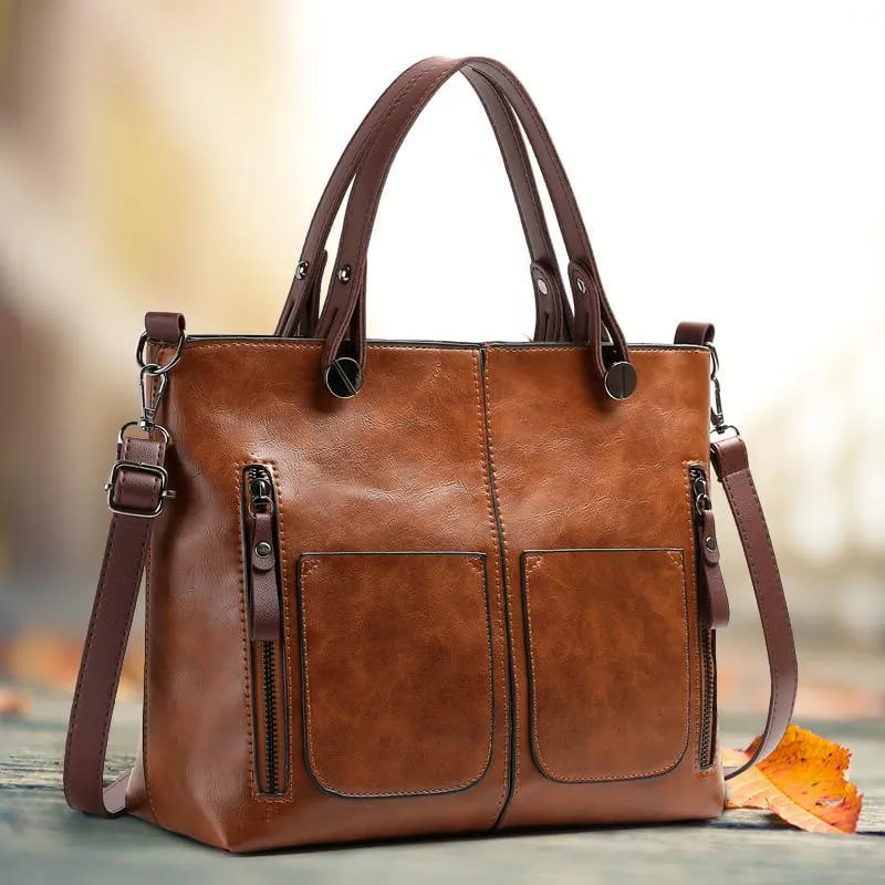 Elegante Lederhandtasche mit praktischen Fronttaschen -    Zorenza